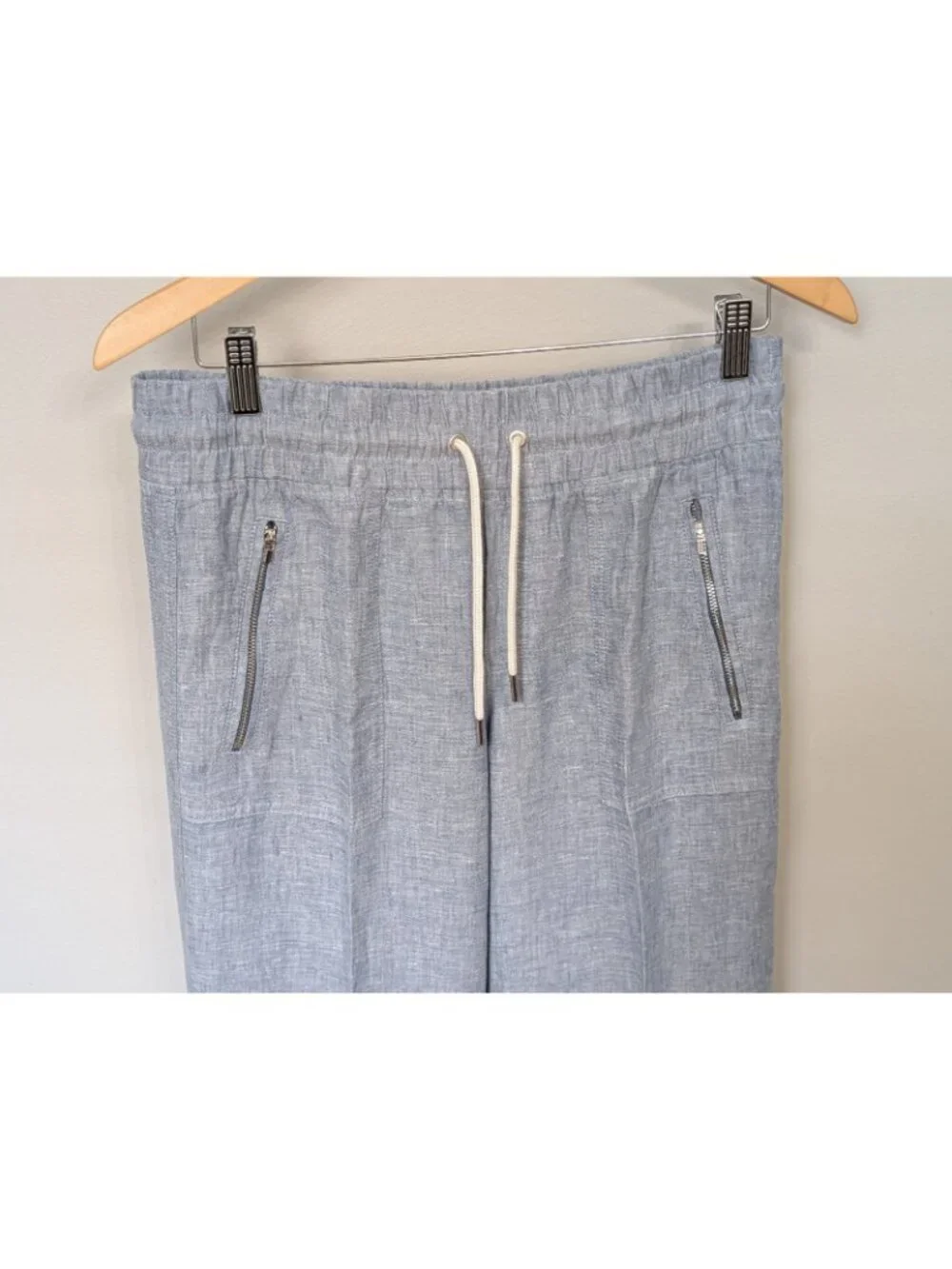 Athleta Pants Womens 6 Blue Cabo Linen Pleated Wide Leg Drawstring Casual Travel